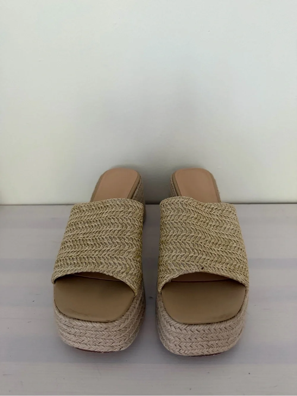 Lulu's Beige Braided Platform Slide Sandals